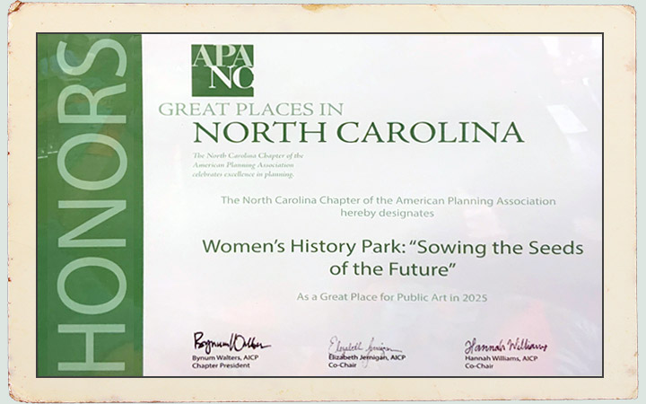 Women's History Park Award Great Place for Public Art